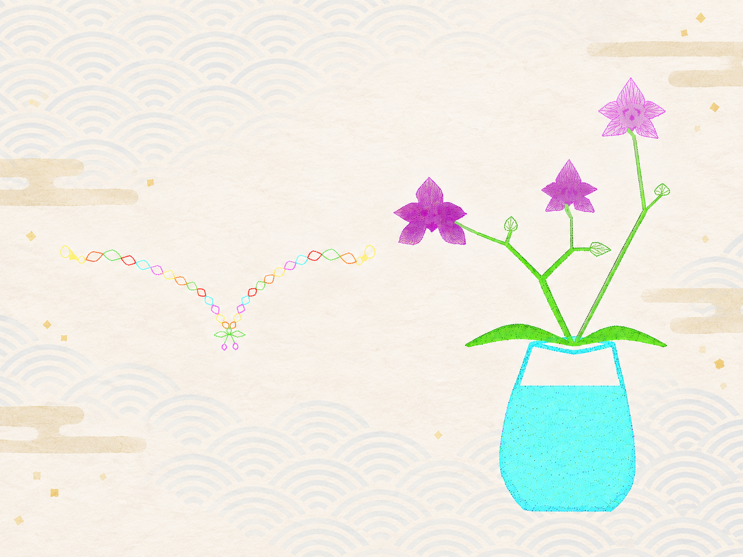 刺繡花卉與彩色織線的香平商行主視覺